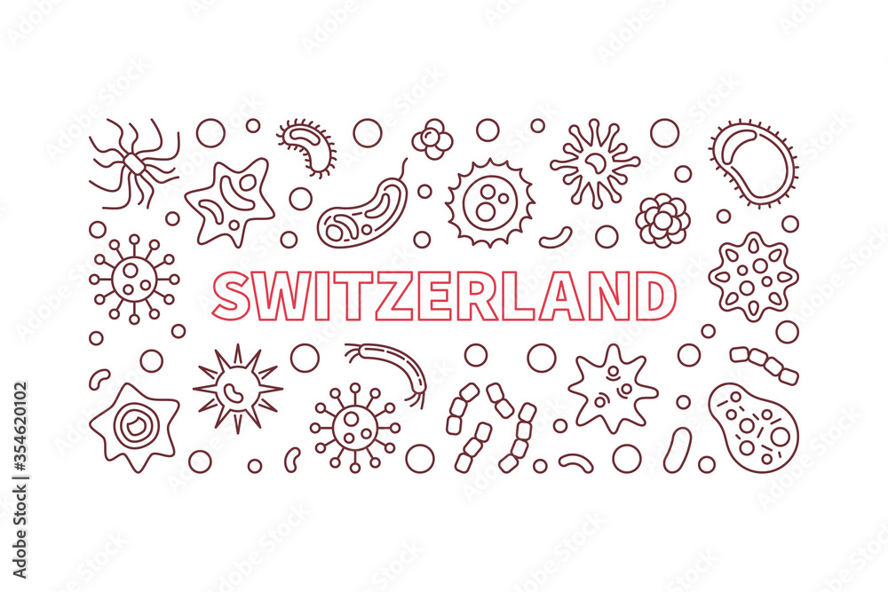 Coronavirus in Switzerland vector concept outline horizontal illustration or banner