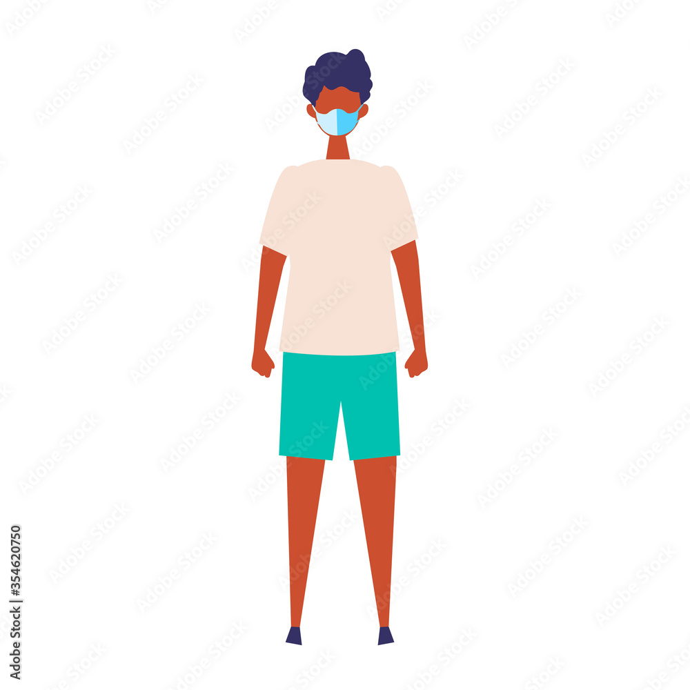 Vector flat illustration of man wearing a surgical mask.