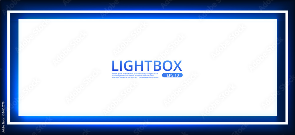 White lightbox screen with neon light on wall. Modern night backgtound with cinema display template design. Vector realisitc mockup. White lightbox screen with neon light on wall. Modern night backgtound with cinema display template design. Vector realisitc mockup.