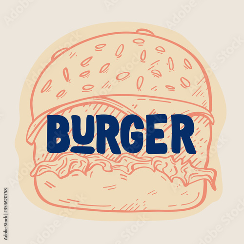 Burger doodle set, fast food vector illustration. Poster template for restaurant, burger house