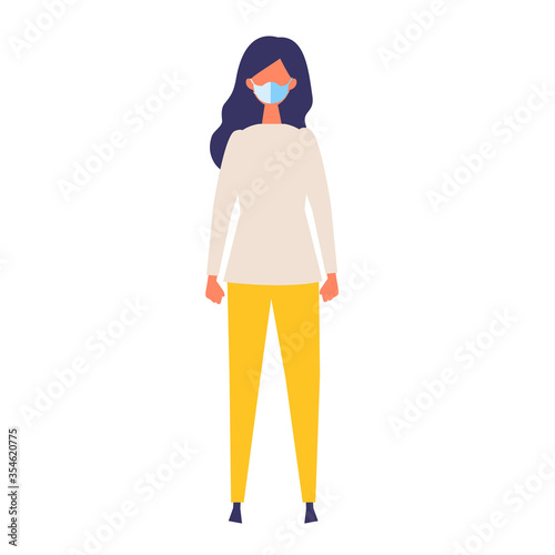 Vector flat illustration of woman wearing a surgical mask.