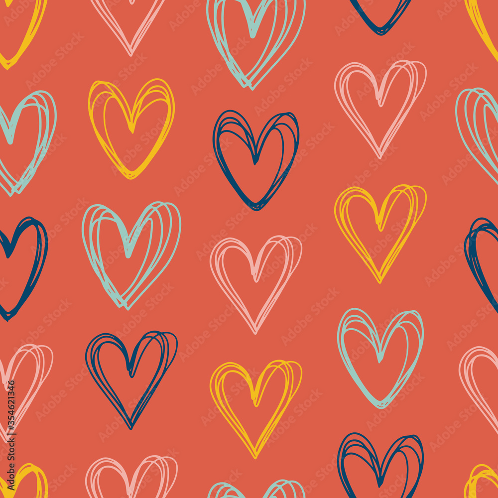 Hand drawn seamless vector pattern with hearts. Creative hand drawn background for decoration design, party, birthday and Valentine's day. Vector backdrop Hand drawn seamless vector pattern with hearts. Creative hand drawn background for decoration design, party, birthday and Valentine's day. Vector backdrop