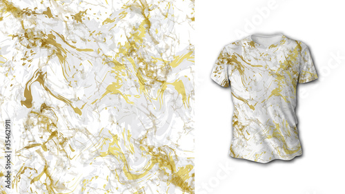 Gold and white marble seamless pattern. Ideal for fabric, wallpaper, textile, bedding, t-shirt print.Vector illustration. Isolated on white background