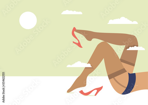 Female legs in stockings and shoes. The concept of flirting or female sexuality