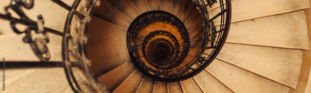 Spiral stone staircase in Basilica of st. Stephen in Budapest, Hungary, view from above Spiral stone staircase in Basilica of st. Stephen in Budapest, Hungary, view from above