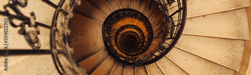 Spiral stone staircase in Basilica of st. Stephen in Budapest, Hungary, view from above