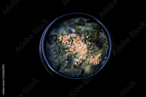 Korean food Seaweed Soup with Perilla which is called Deuikkae Miyeok-guk