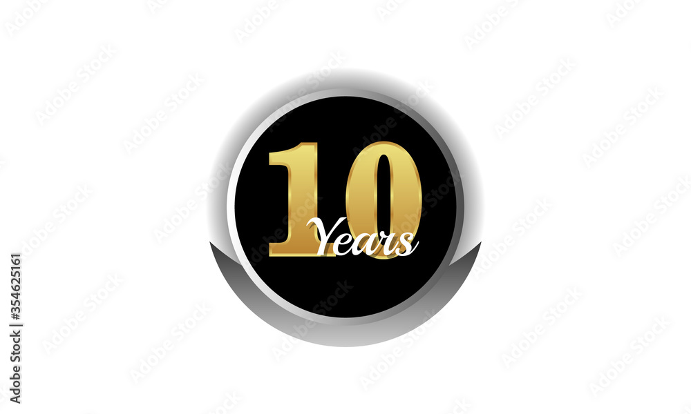 10 years silver button.Vector illustration isolated on white background.
