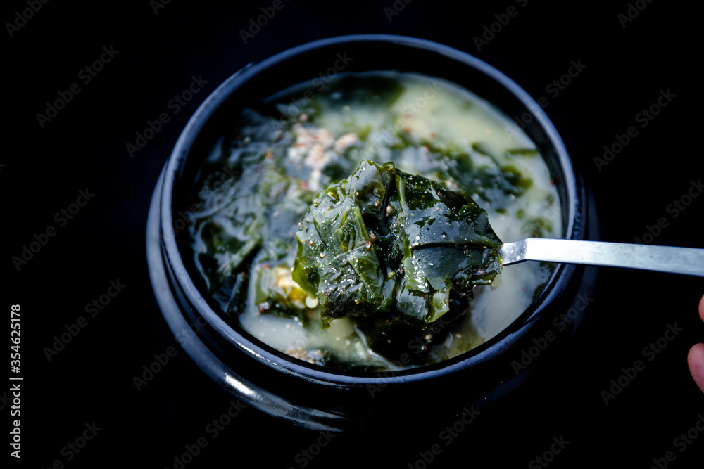 Korean food Seaweed Soup with Perilla which is called Deuikkae Miyeok-guk Korean food Seaweed Soup with Perilla which is called Deuikkae Miyeok-guk