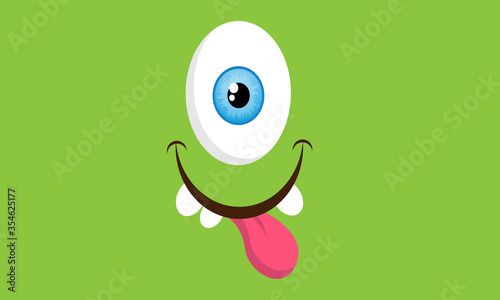 Cartoon monster face,green color.Vector illustration isolated on white background.