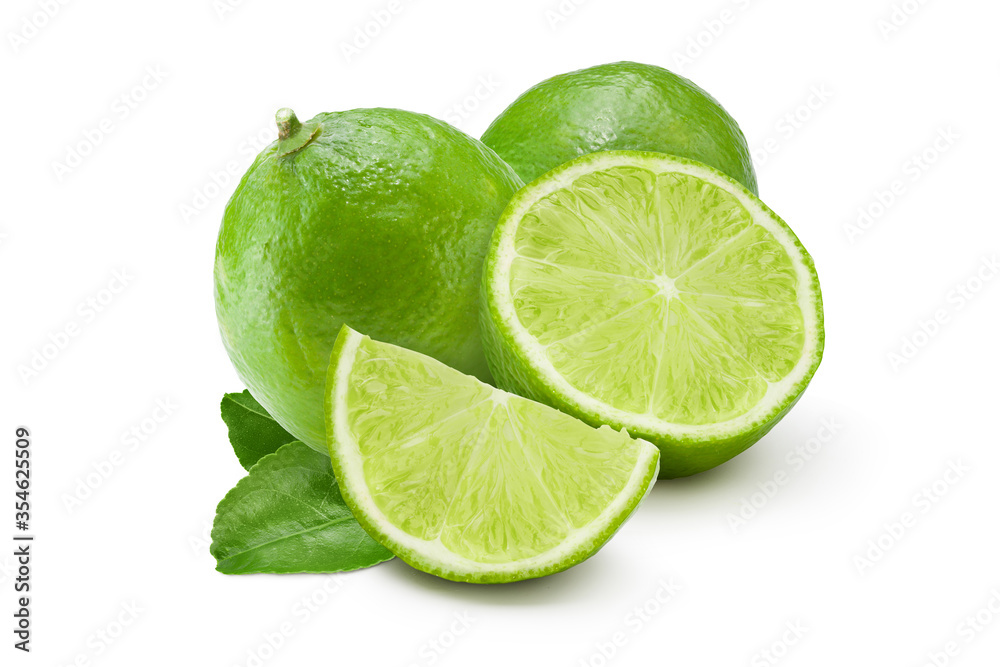 Group of fresh lime isolated on white background. Clipping path. Group of fresh lime isolated on white background. Clipping path.