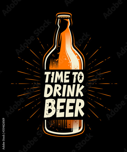 Bottle beer. Retro poster for pub or restaurant vector illustration