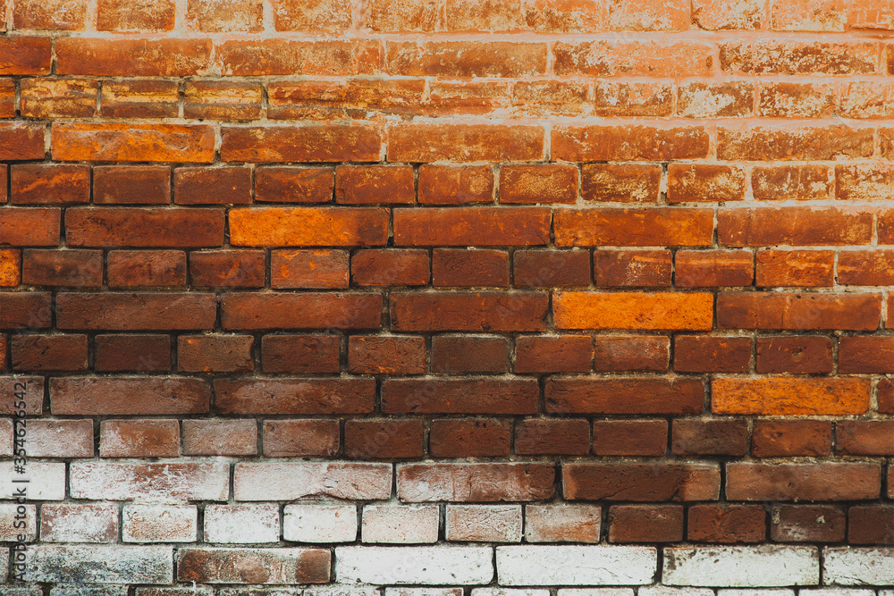 Obraz premium Old brick wall, grunge or loft background, old brick brown red and white, vintage wall structure, block texture background.