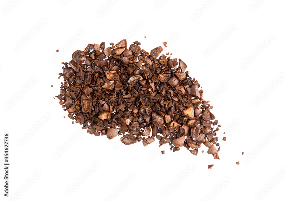 Pile of coffee bean craked crushed isolated on white background top view Pile of coffee bean craked crushed isolated on white background top view