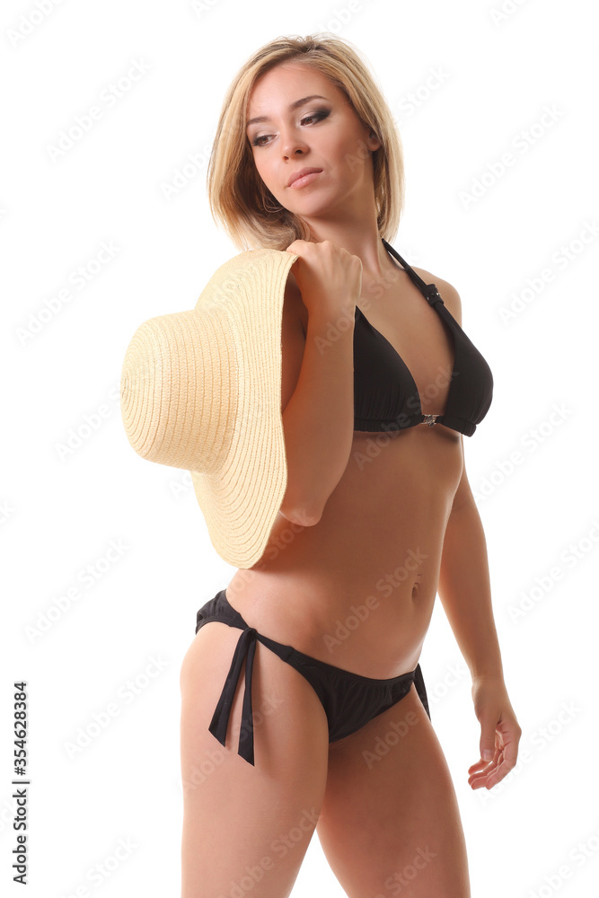 Obraz premium happy young woman in bikini isolated
