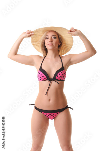 happy young woman in bikini isolated
