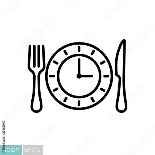 Plate with knife and fork with an icon of clock