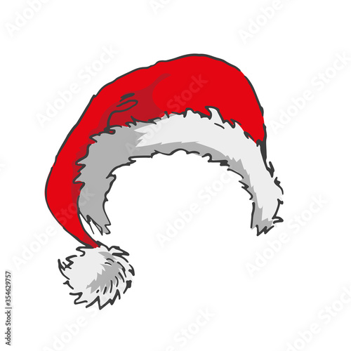 santa hat with pompon on left side. colour isolated vector sample