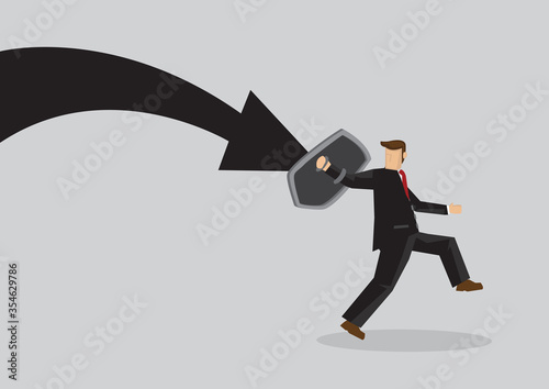 Businessman protect himself with shield.