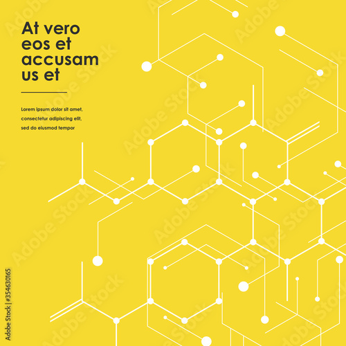 Connection and social network. Hexagons genetic, science, chemical carcass. Concept with lines and dots. Vector illustration