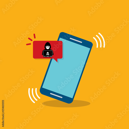 Alert notification on smart phone vector, hacker, hacker detection, malware concept, spam data, online scam, virus.
