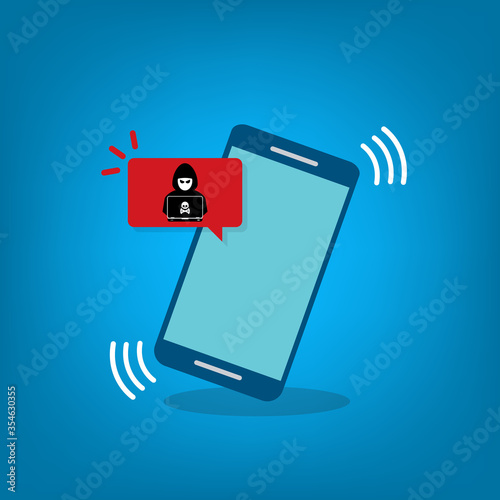 Alert notification on smart phone vector, hacker, hacker detection, malware concept, spam data, online scam, virus.