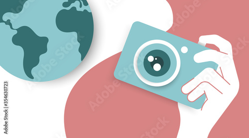 World photography day illustration vector in paper cut style