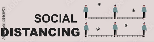 Vector illustration of people keeping safe distance