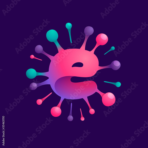 E letter vibrant virus logo with circle structure.