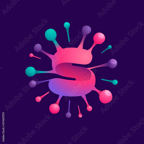 S letter vibrant virus logo with circle structure.