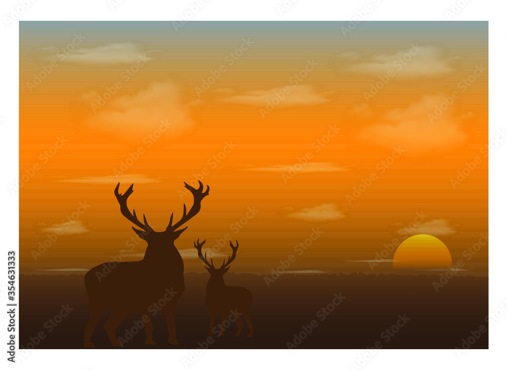 Illustration of a pair of deer at dusk. Great illustration vector for books, magazines, posters etc.