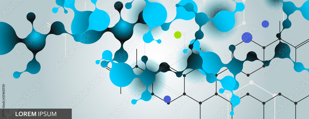 Vector color illustration connection molecules and hexagon pattern