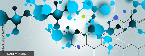 Vector color illustration connection molecules and hexagon pattern