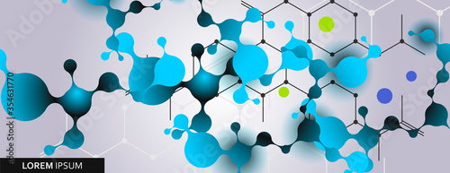 Vector color illustration connection molecules and hexagon pattern