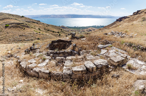 The ruins  of the Greek - Roman city of the 3rd century BC - the 8th century AD Hippus - Susita on the Golan Heights near the Sea of Galilee - Kineret, Israel photo