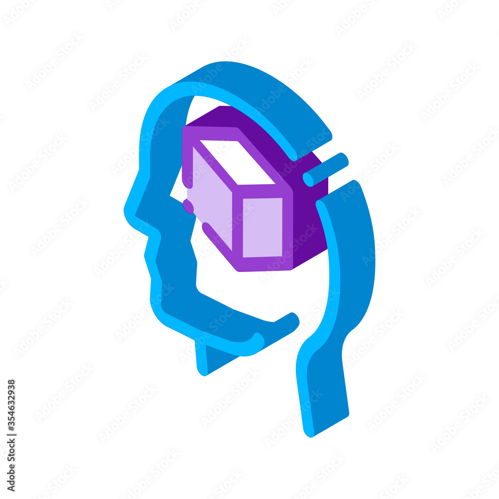 Cube Figure In Man Silhouette Mind vector isometric sign. color isolated symbol illustration Cube Figure In Man Silhouette Mind vector isometric sign. color isolated symbol illustration