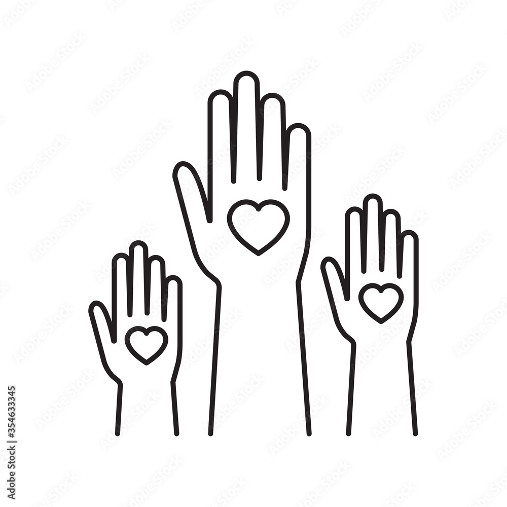 Charity event, hands raised, heart in the palm of your hand Charity event, hands raised, heart in the palm of your hand