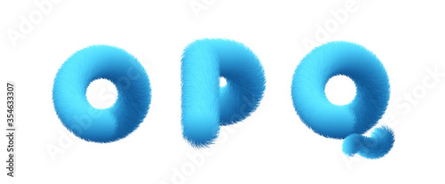 Set of High Quality 3D Shaggy Letter O P Q on White Background . Isolated Vector Element