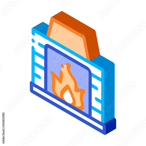 Fireplace With Fire Flame Heating Equipment vector isometric sign. color isolated symbol illustration