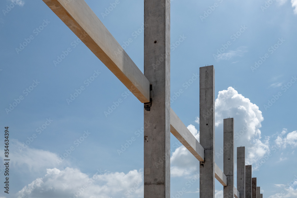 A concrete precast beam and column at construction site