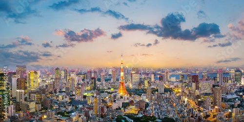 Cityscape of Tokyo skyline, panorama aerial skyscrapers view of office building and downtown in Tokyo when sunset. Japan, Asia. photo