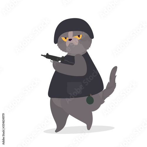 ammunition, animal, armed, army, art, background, backpack, beige, black, camouflage, cat, chain, close up, creative, cute, footprint, fortune, fun, funny, gun, helmet, holding, humor, illustration, i