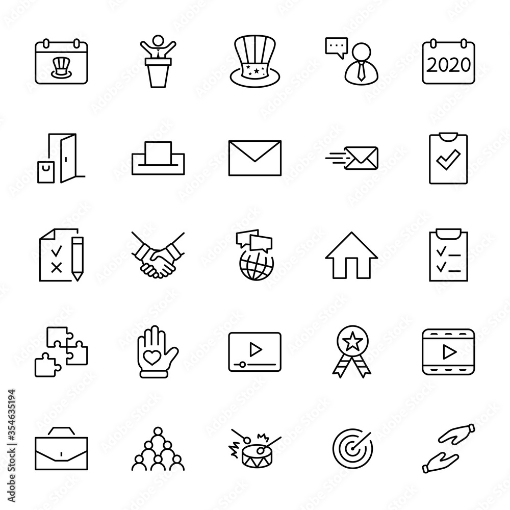 International Presidents Day Set Line Vector Icons. Contains such Icons as Hat, President, Voting, USA, Flag, Elections, Government, Ballot, Box, Check, Politics and more Editable Stroke 32x32 Pixels International Presidents Day Set Line Vector Icons. Contains such Icons as Hat, President, Voting, USA, Flag, Elections, Government, Ballot, Box, Check, Politics and more Editable Stroke 32x32 Pixels