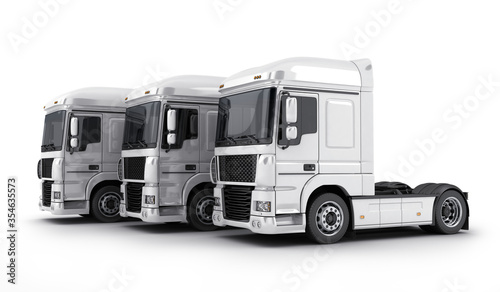 Three white big truck on white background