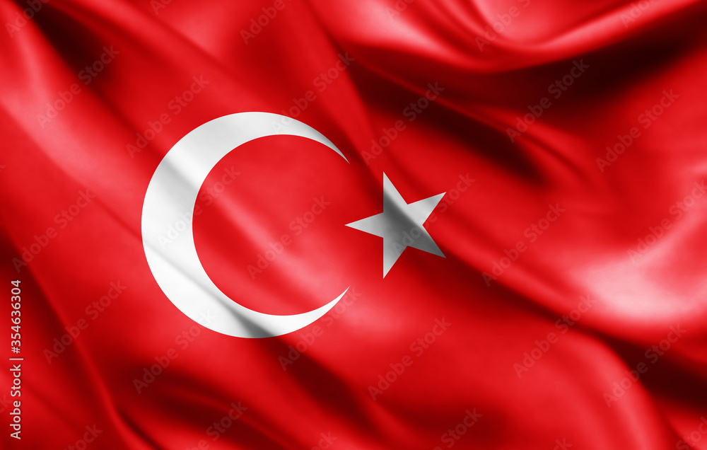 Obraz premium Turkey flag of silk -3D illustration