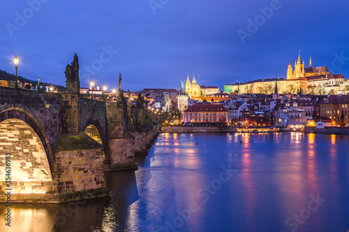 Overview of Vltava river and Charles bridge and bridges of Prague, Czech Republic © EyesTravelling