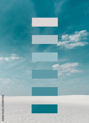 Photography beautiful beach with white sand and blue sky with white clouds and geometric ill