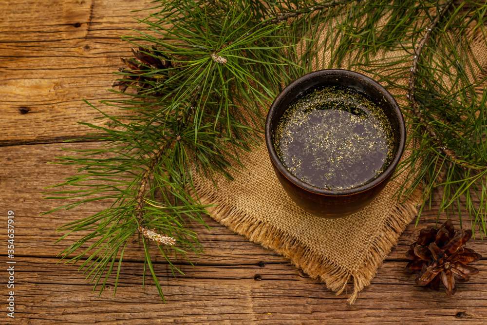 Pine needle tea, sollip-cha, traditional Korean beverage. Alternative medicine, healthy life style Pine needle tea, sollip-cha, traditional Korean beverage. Alternative medicine, healthy life style