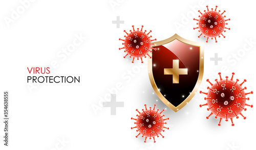 Coronavirus disease COVID-19 infection medical with shield. Officially name for Coronavirus disease named COVID-19, Coronavirus immune protection concept, vector illustration