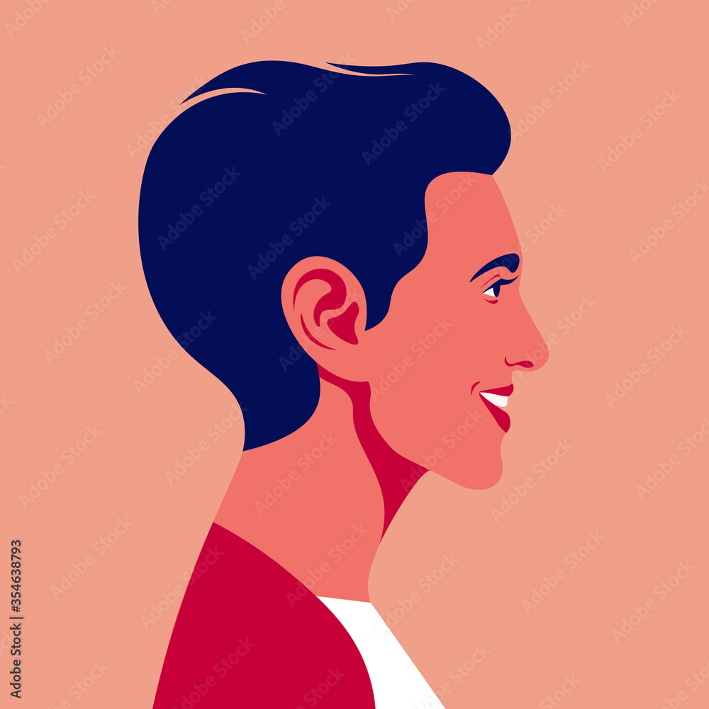 Portrait of a smiling woman. Face side view. The politician. Feminist. Vector flat illustration
